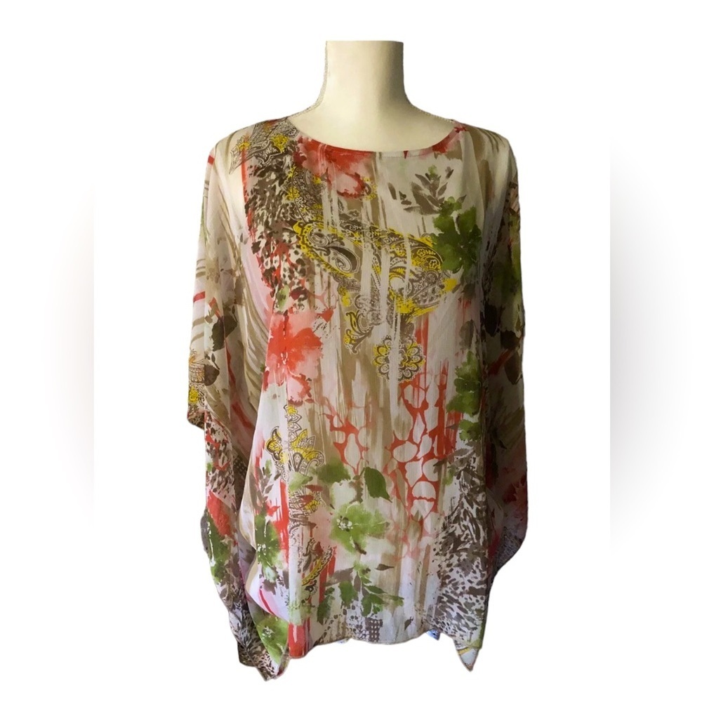 3/$15 Alia Floral Flowy Blouse / Bathing Suit Cover Up - Tropical Print Womens S